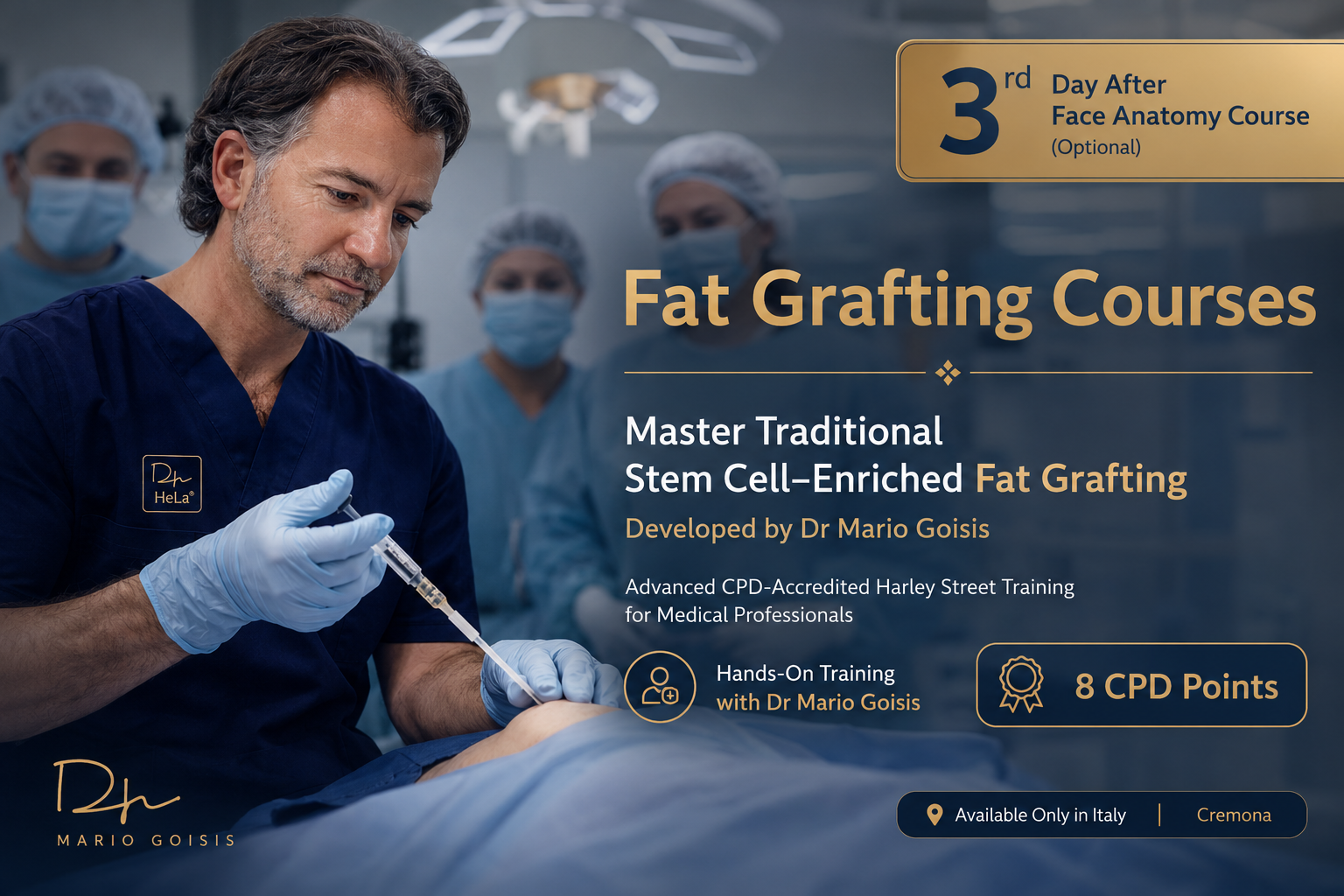 Fat Grafting Course 21st September 2026 Cremoina Italy - Harley Elite Academy